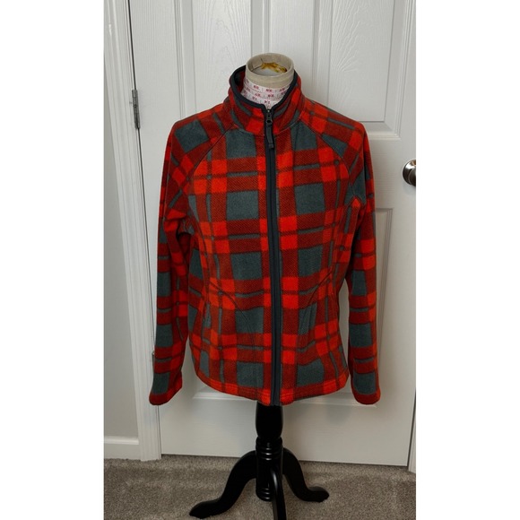 Merona Jackets & Blazers - Merona Womens Red Gray Plaid Fleece Full Zip Jacket Mock Neck Size Medium